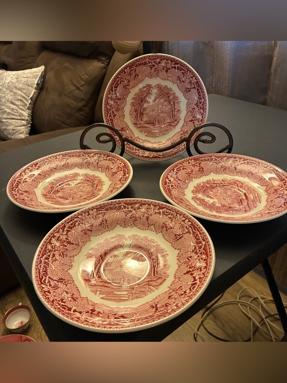 VTG Mason's Vista Transferware IronStone 7” 4 Salad Plates Vista Pink